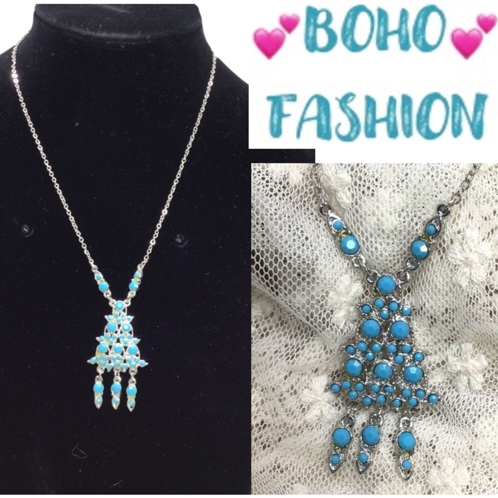Boho Blue Turquoise Beaded Chandelier Necklace